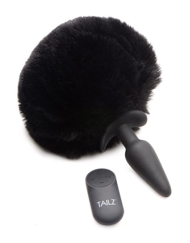 Small Vibrating Anal Plug with Interchangeable Bunny Tail - Black - Image 4
