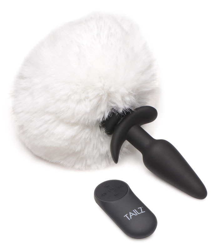Small Vibrating Anal Plug with Interchangeable Bunny Tail - White - Image 4