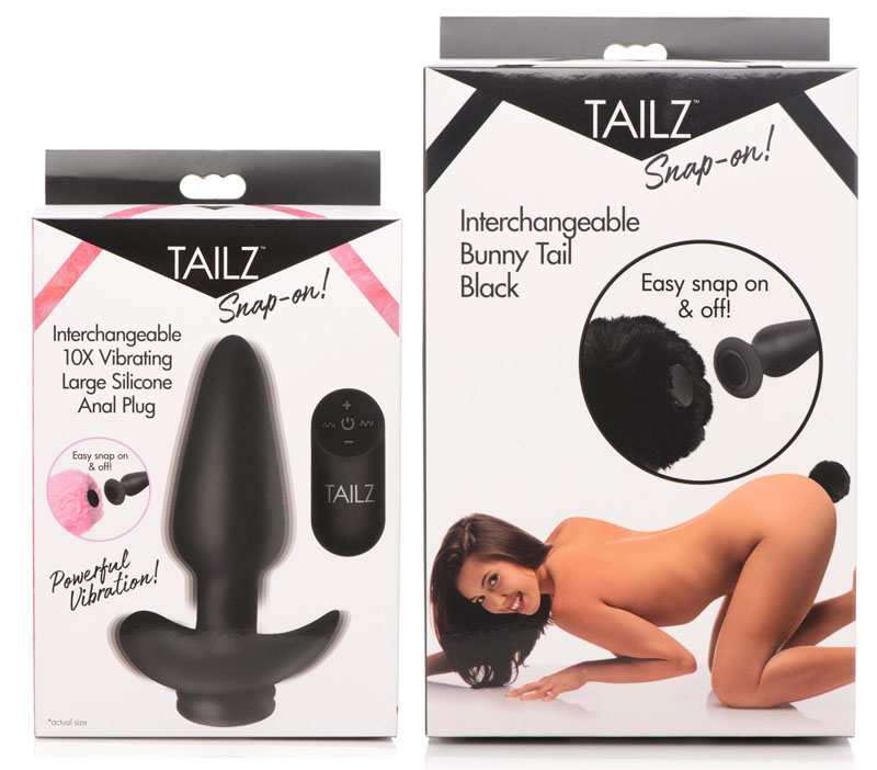 Large Vibrating Anal Plug with Interchangeable Bunny Tail - Black - Image 9