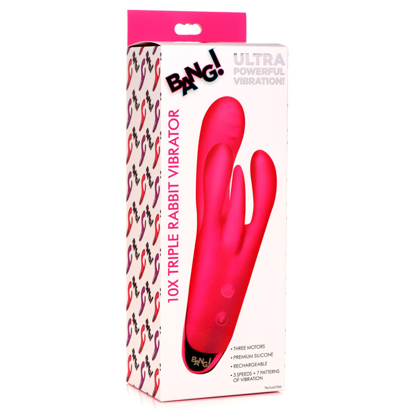 10X Triple Rabbit Silicone Vibrator - Pink - Image 9