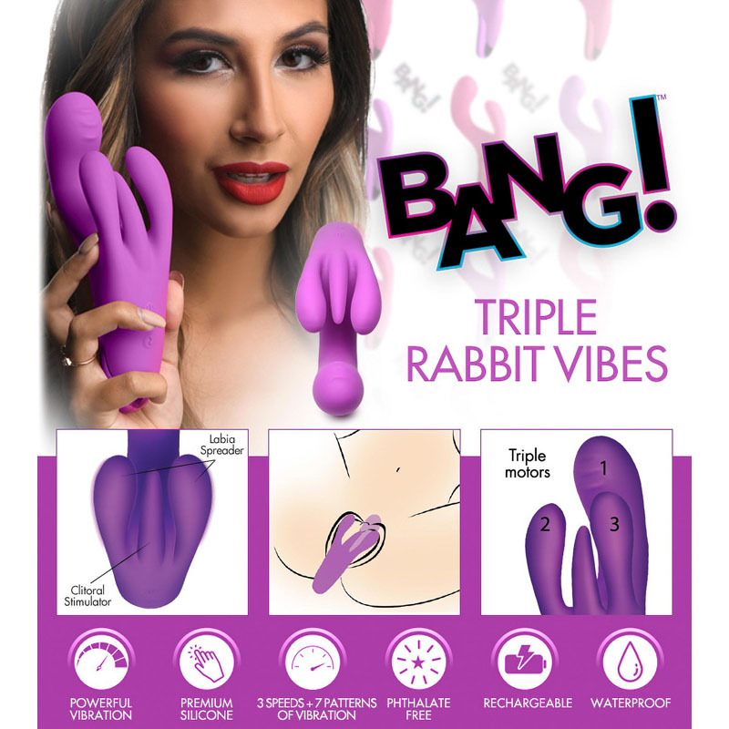 10X Triple Rabbit Silicone Vibrator - Purple - Image 2