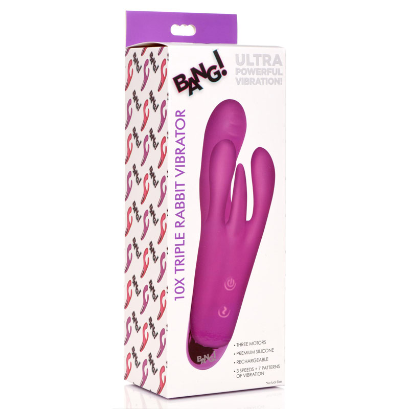 10X Triple Rabbit Silicone Vibrator - Purple - Image 9