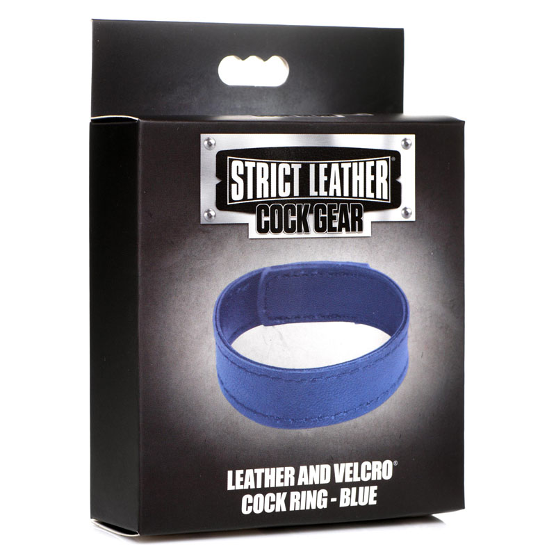 Velcro Leather Cock Ring - Blue - Image 3