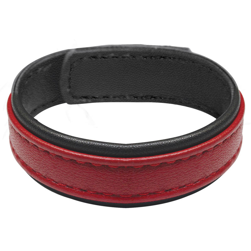 Velcro Leather Cock Ring - Red - Image 2