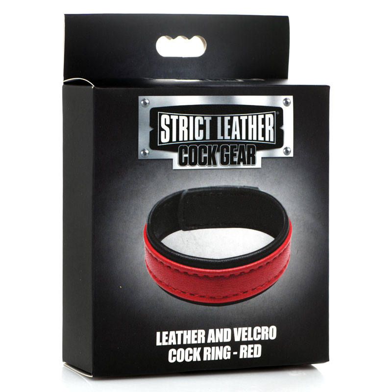 Velcro Leather Cock Ring - Red - Image 3