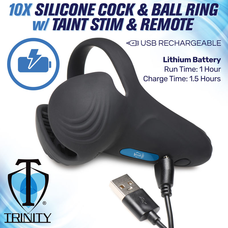 10X Vibrating Silicone Cock Ring with Taint Stim and Remote - Image 4