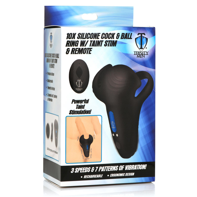 10X Vibrating Silicone Cock Ring with Taint Stim and Remote - Image 9