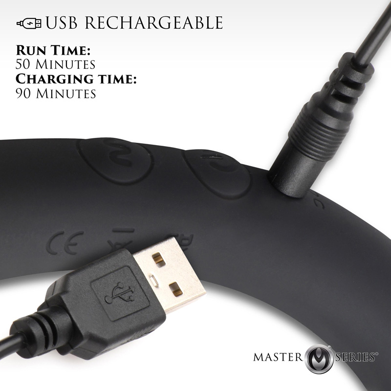 10X Vibra-Crescent Vibrating Silicone Dual-Ended Dildo - Black - Image 4