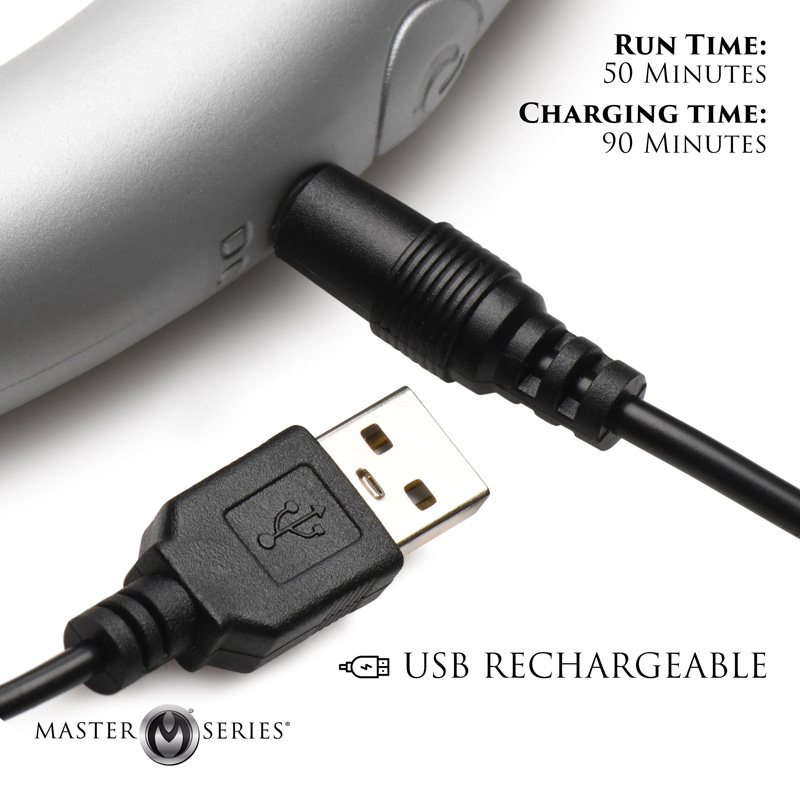 10X Vibra-Crescent Vibrating Silicone Dual-Ended Dildo - Silver - Image 4