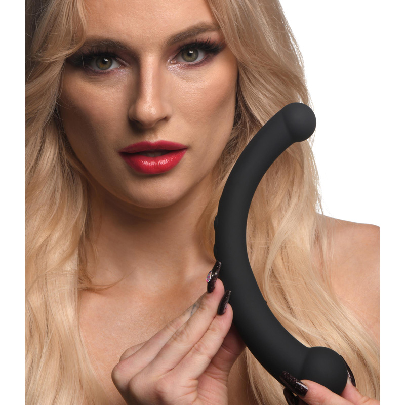 10X Vibra-Crescent Vibrating Silicone Dual-Ended Dildo - Black - Image 2