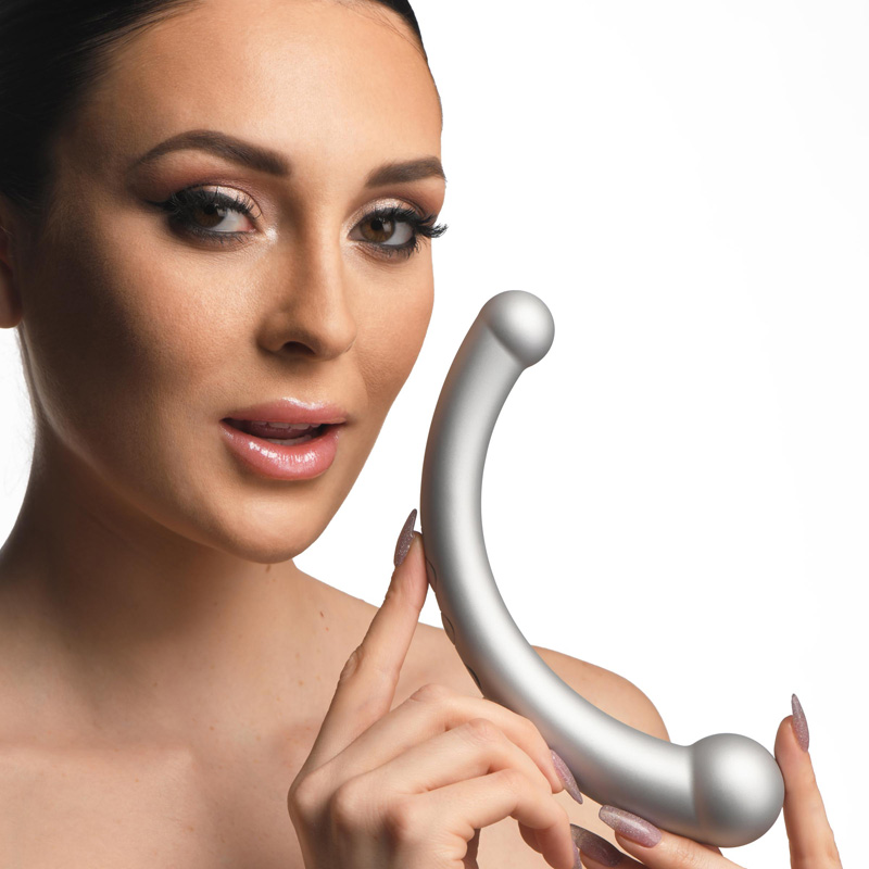 10X Vibra-Crescent Vibrating Silicone Dual-Ended Dildo - Silver - Image 2