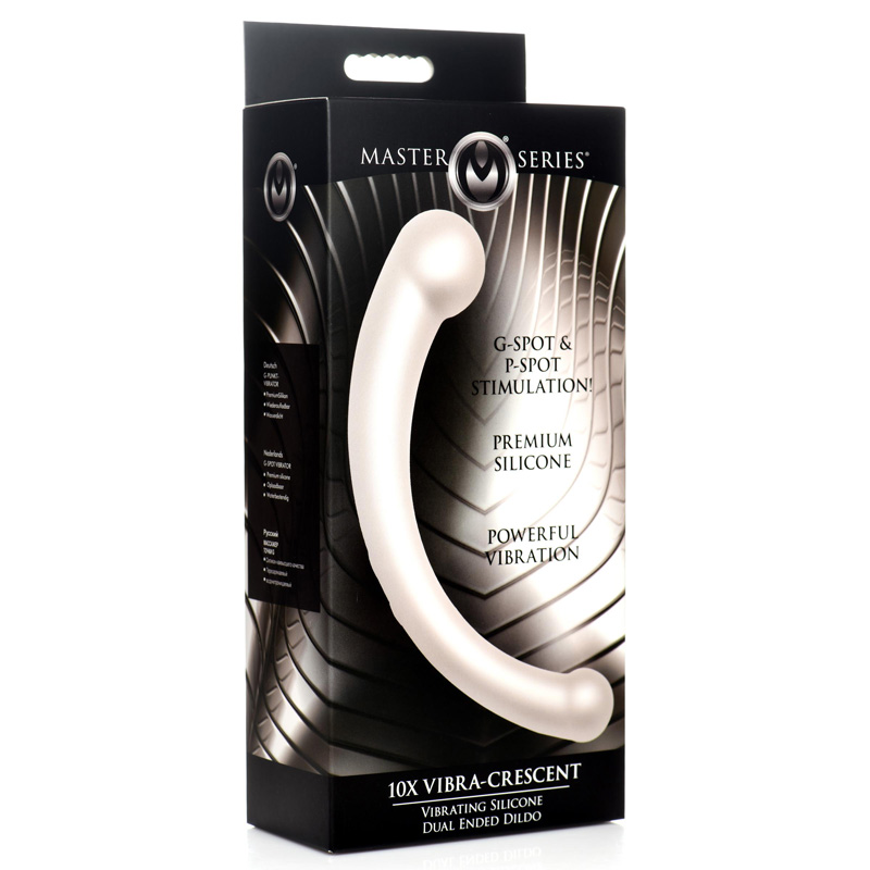 10X Vibra-Crescent Vibrating Silicone Dual-Ended Dildo - Silver - Image 7