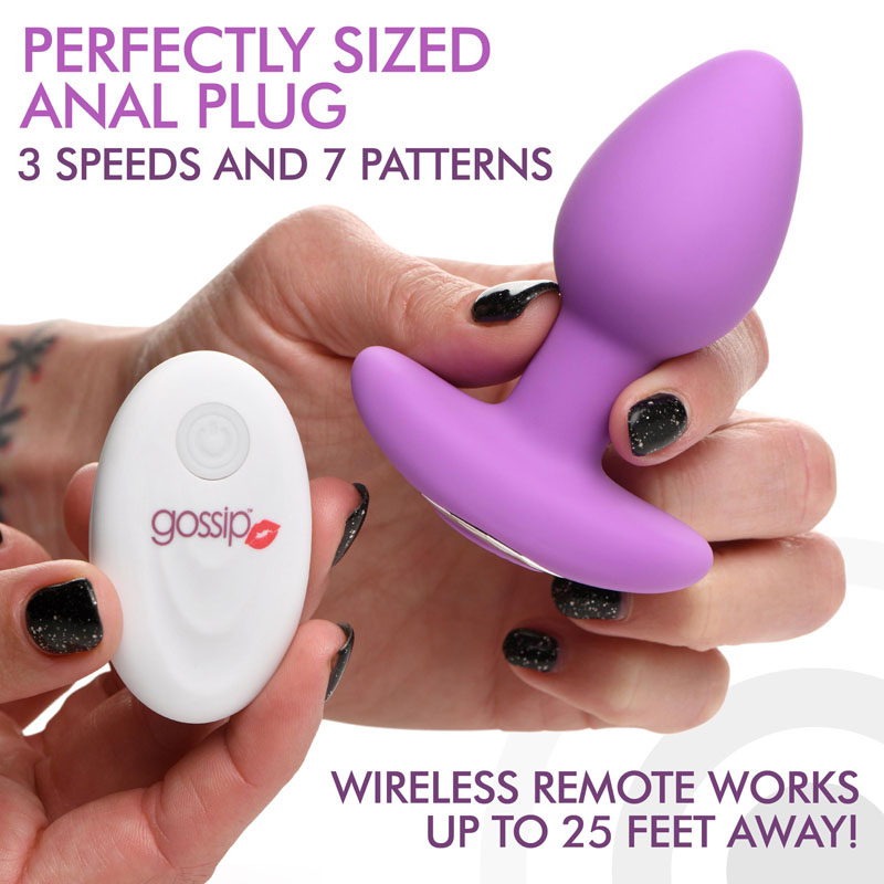 10X Pop Rocker Vibrating Silicone Plug with Remote - Violet - Image 2