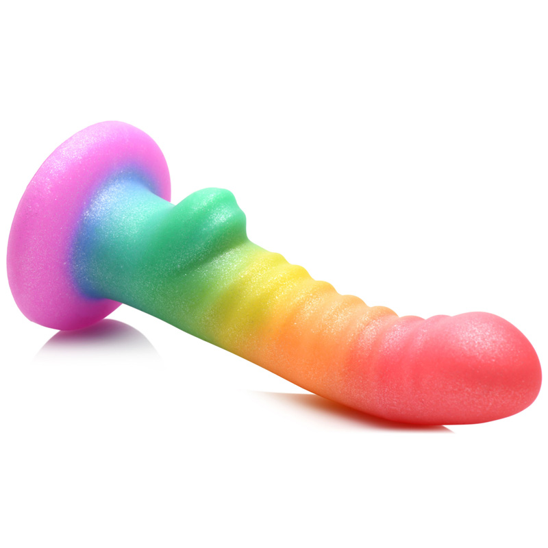 Ribbed Rainbow Silicone Dildo - Image 6