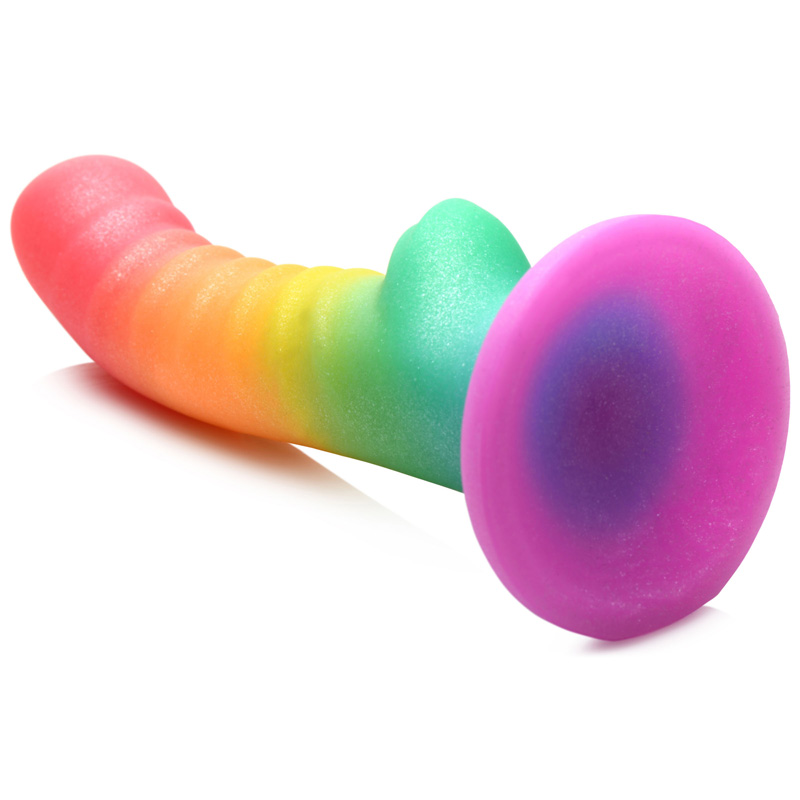 Ribbed Rainbow Silicone Dildo - Image 7