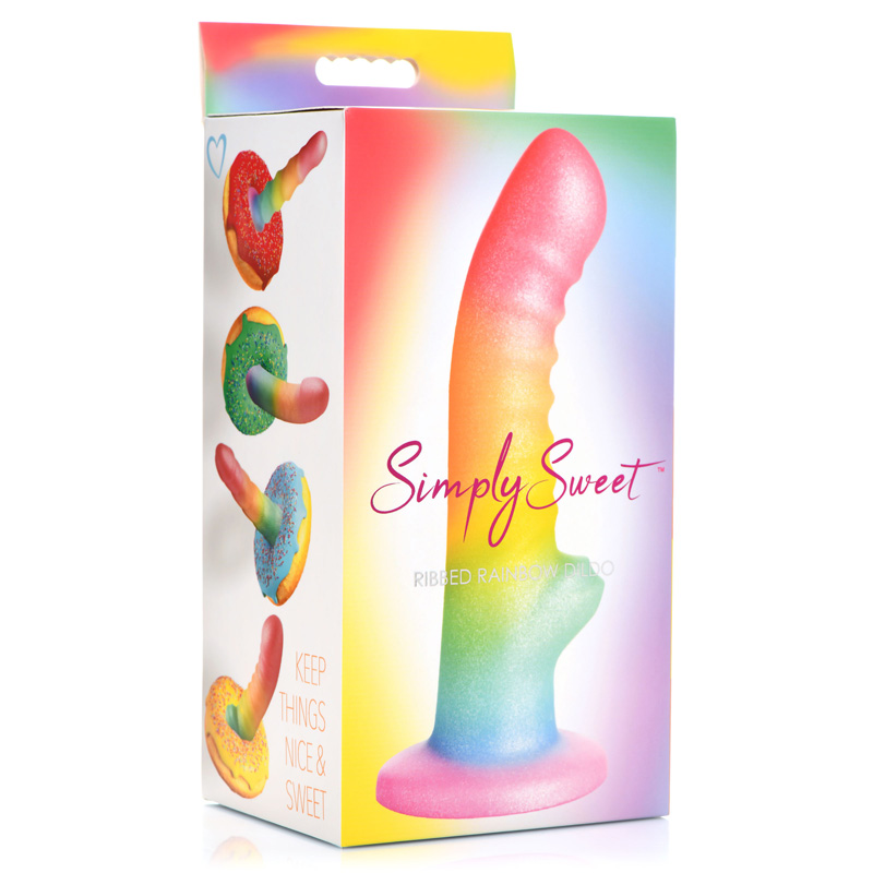 Ribbed Rainbow Silicone Dildo - Image 8