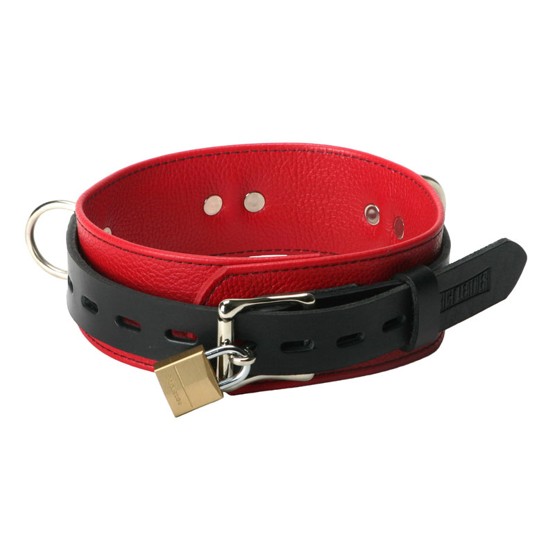Strict Leather Deluxe Red and Black Locking Collar - Image 2