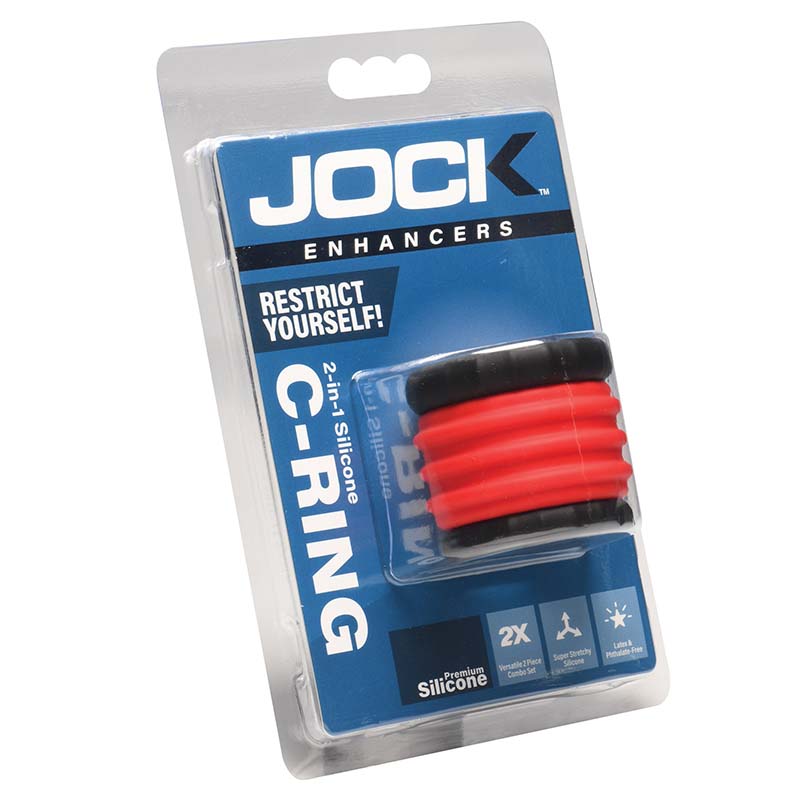 2-in-1 Silicone Cock Ring - Red - Image 7