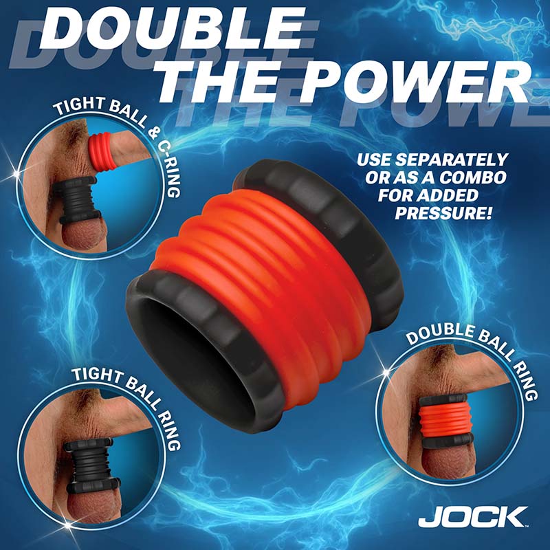 2-in-1 Silicone Cock Ring - Red - Image 4